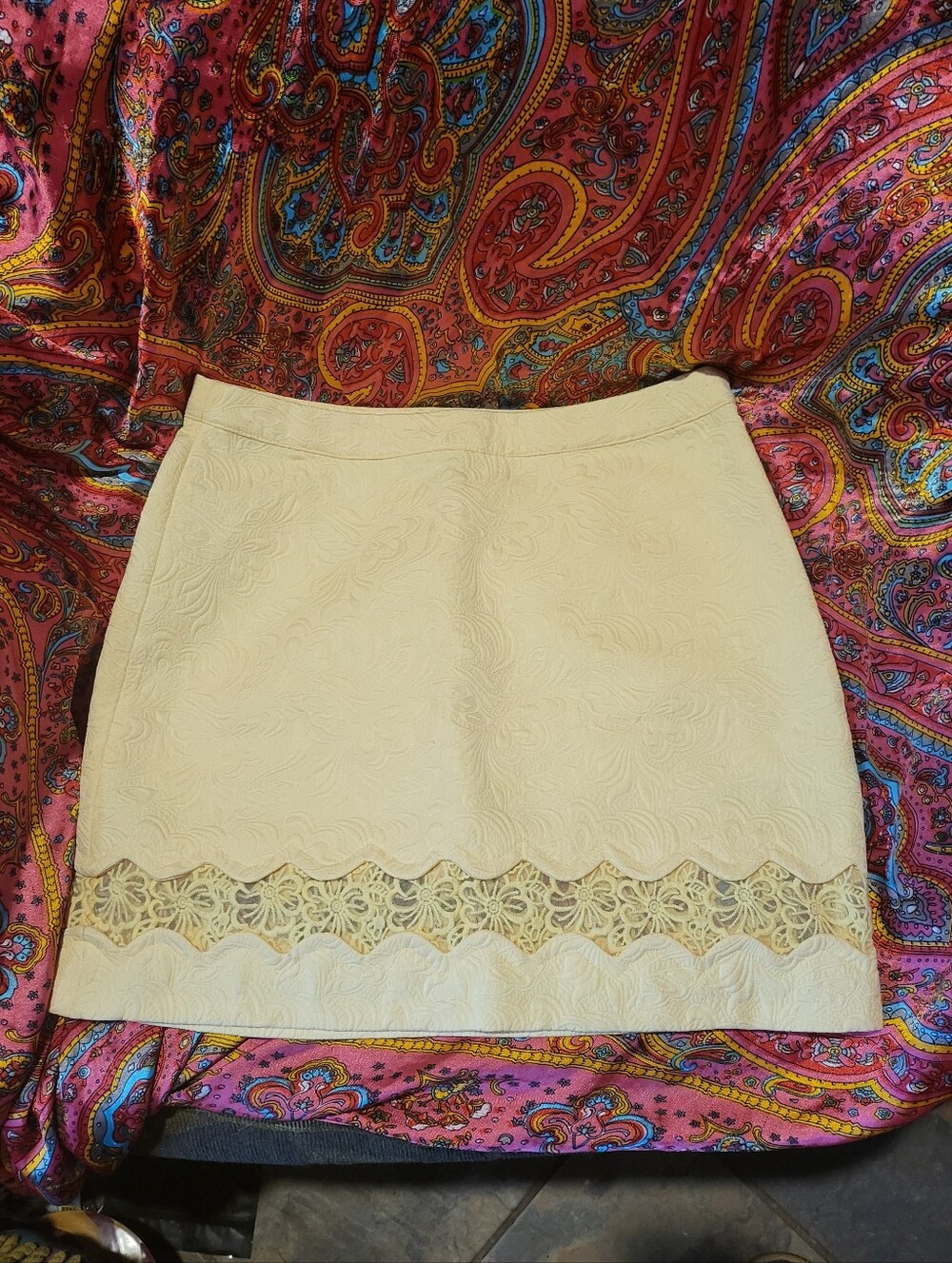 Topshop Yellow Mesh Insert Embossed Jacquard Mini Shirt Women's Size 6